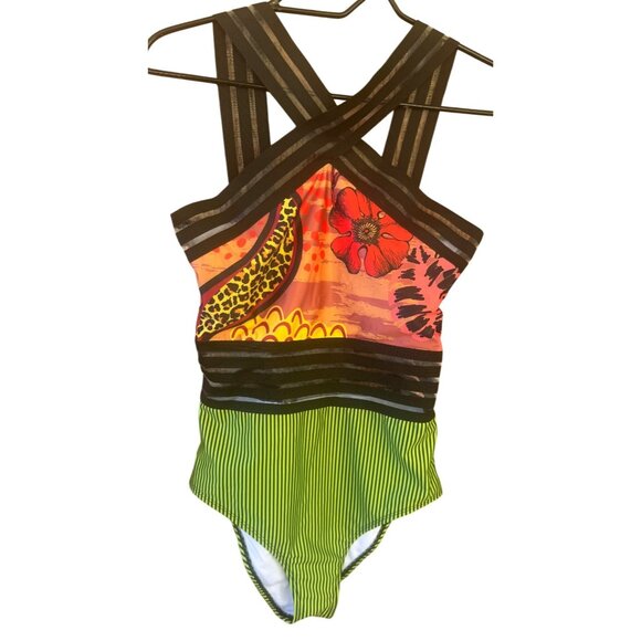 Averie Womens Striped & Floral Multicolor One-Piece animal print Swimsuit Medium - Picture 1 of 9